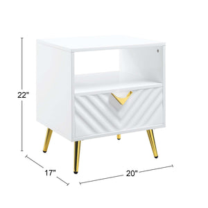 English Elm End Table Glossy White with Storage Drawer & Metal Legs, Modern Rectangle Shelf for Living Room Elegance B016P323426