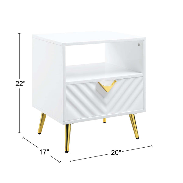 English Elm End Table Glossy White with Storage Drawer & Metal Legs, Modern Rectangle Shelf for Living Room Elegance B016P323426