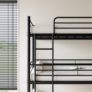 English Elm Triple Twin Metal Bunk Bed with Dual Ladders and Guardrails for Shared Rooms W840S00004