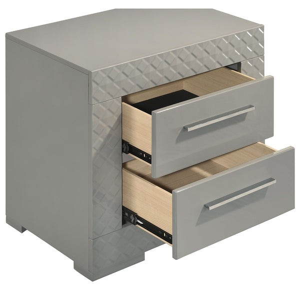English Elm Pierce Queen Bedroom Set with Led Headboard Diamond Embossed High Gloss Finish Grey B062S01734