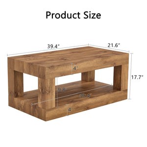 English Elm Modern Two Tier Rectangular Coffee Table with Open Shelf for Living Room Storage W3875P389550