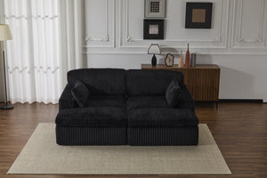 English Elm Double Corduroy Chaise Lounge Sofa Bed - Oversized Modular Sleeper, Deep Seat Comfort & Support Black W3723S00009