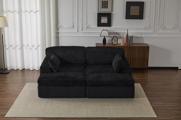 English Elm Double Corduroy Chaise Lounge Sofa Bed - Oversized Modular Sleeper, Deep Seat Comfort & Support Black W3723S00009