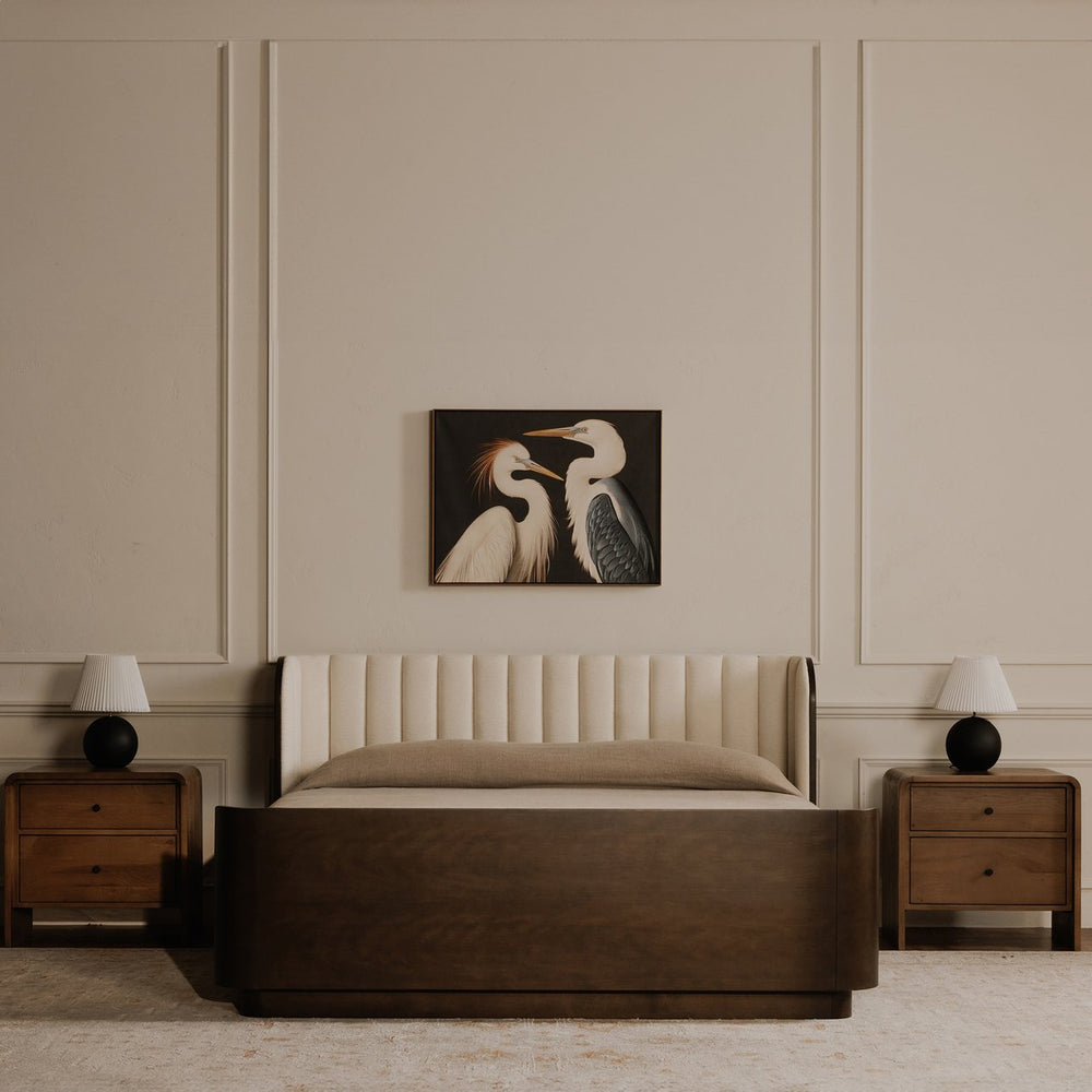 English Elm Scarlette Upholstered Sleigh Queen Bed Cream Polyester Headboard Dark Birch Frame B2769S00003