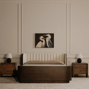 English Elm Scarlette Upholstered Sleigh Queen Bed Cream Polyester Headboard Dark Birch Frame B2769S00003