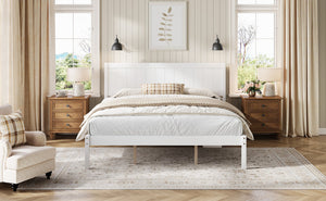 English Elm Platform King Bed Solid Pine Panel Headboard Wood Slat Base Modern Bedroom Frame White N709P425341K