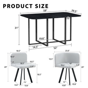 English Elm 7 Piece Modern Dining Set Black Wood Grain Table Gray Pu Chairs Seats Six W3875S00096