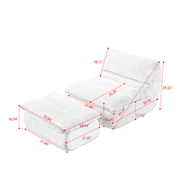 English Elm Modern Compressed Lounge Chair with Ottoman Corduroy Recliner Small Space Sofa High-Density Foam Comfort Beige W1036P251820