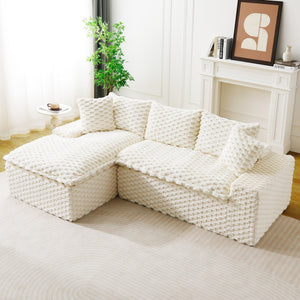 English Elm White Turtle Velvet Convertible Sofa: Stylish L-Shape Twin-Seat With Left Chaise For Cozy Lounging W3371S00037-GIGA