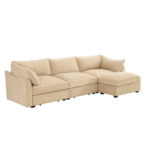 English Elm L-Shaped Modular Sofa With Movable Footstool, Cozy Crescent Armrests, Wheat Chenille Elegance W3041S00176
