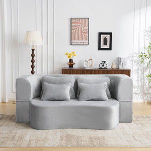 English Elm Queen Plush Floor Sofa Futon with 4 Pillows — Modern Foam Folding Couch Mattress for Living Room Guest Bedroom LIGHT GREY W3612P336072