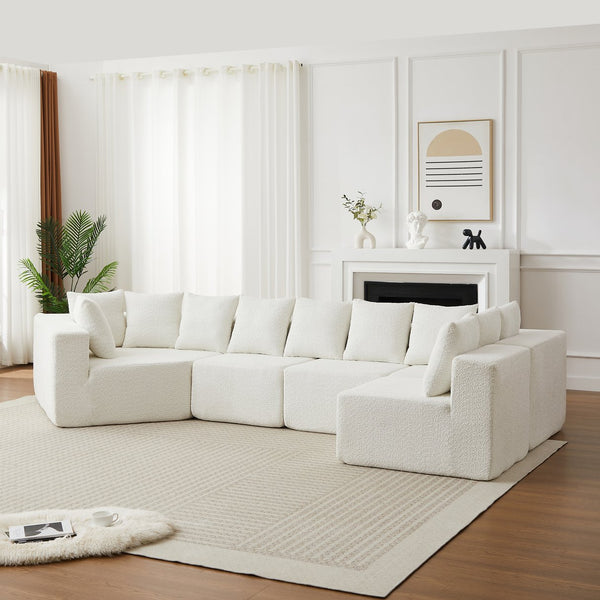 English Elm [video]151.6-inch Modular Chenille Sectional with Deep Seats and Chaise for Open Living Spaces Beige W3505S00058