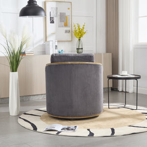 English Elm Corduroy Swivel Barrel Chair with Sturdy Wood Frame & Metal 360° Base, Plush Corduroy Comfort Pop Dark Gray W395P220272