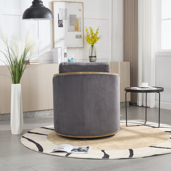 English Elm Corduroy Swivel Barrel Chair with Sturdy Wood Frame & Metal 360° Base, Plush Corduroy Comfort Pop Dark Gray W395P220272