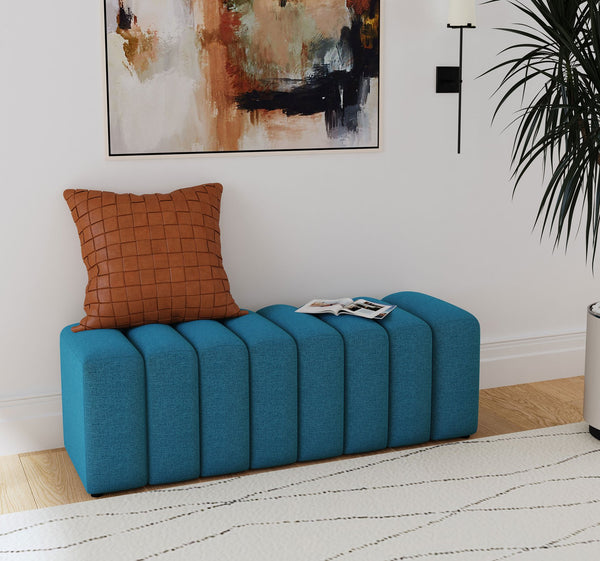 English Elm Fabric Upholstered Accent Bench with Arms in Soft Neutral Fabric, Sleek Black Legs for Modern Chic Seating Peacock Blue B016P383670