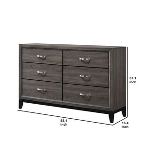 English Elm Transitional Six Drawer Dresser Gray Veneer Finish with Black Chamfered Legs Bedroom B056P416778