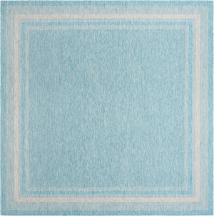 Unique Loom Outdoor Border Soft Border Machine Made Border Rug Aquamarine, Ivory 13' 0" x 13' 0"