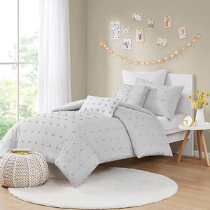JLA Home Urban Habitat - Cotton Brooklyn Cotton Jacquard Duvet Set with Tufted Chenille Dots, Quilted Euro Shams, Pillows Grey UH12-2162