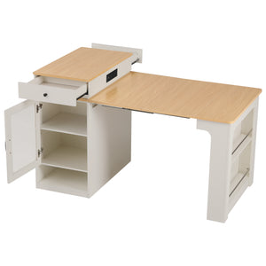 English Elm K&K Modern Extendable 59.5" Kitchen Island with Double-Sided Storage, Power Outlet & Casters White N707S000017W