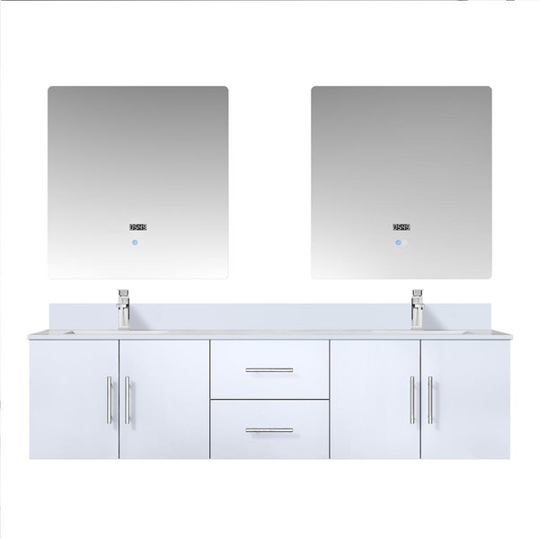 English Elm Glossy White Double Bath Vanity 72" W with Cultured Marble Top, Chrome Faucet, 30" LED Mirrors, Durable Finish B2731S01097
