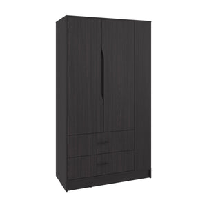 English Elm Dakota Modern Freestanding Armoire with Double Doors, Hanging Rod & Shelves — Sleek Black Storage B200S00445