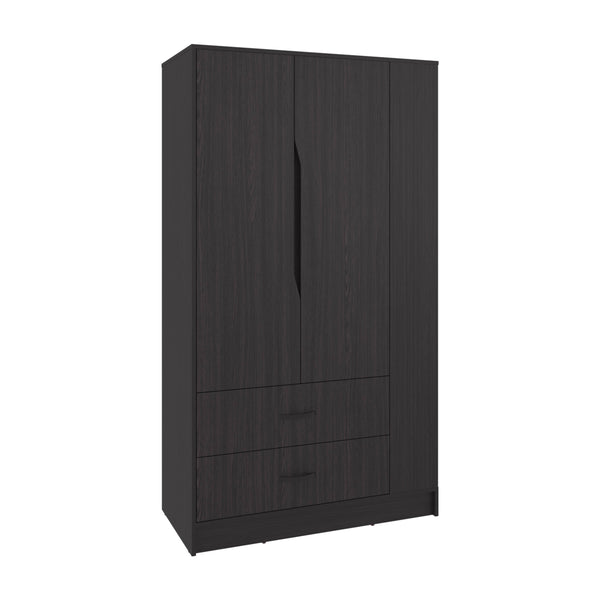 English Elm Dakota Modern Freestanding Armoire with Double Doors, Hanging Rod & Shelves — Sleek Black Storage B200S00445