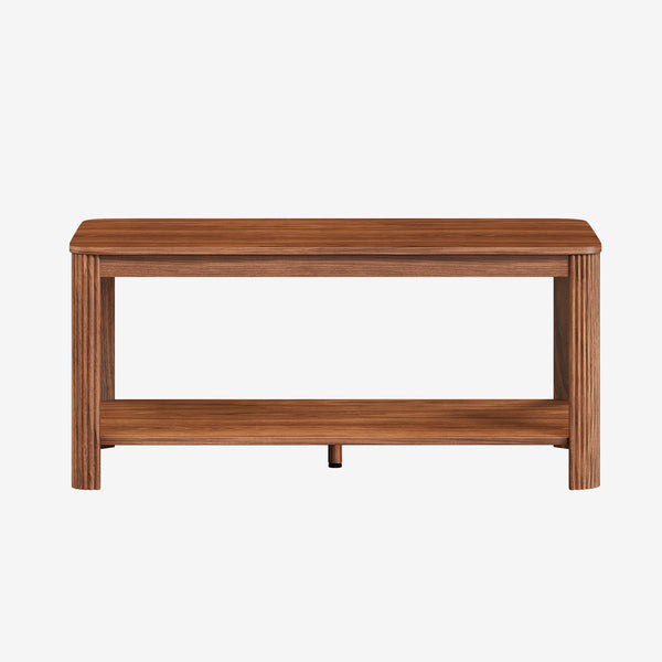 English Elm Arc Corner Oak Coffee Table with Open Shelf Wave Grain Legs Modern Living Room Accent W5563P449954