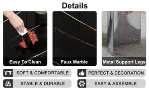 English Elm Table With Glass Top & 8 White Pu Chairs - Elegant Marble Pattern, Stainless Steel Legs, Easy Assembly W1151S02607-GIGA