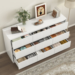 English Elm 9 Drawer Mid Century Wood Dresser Low Profile Matte Finish Bedroom Storage Cabinet White W409S00013