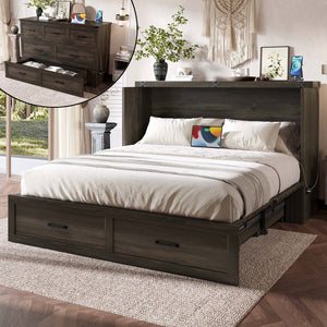 English Elm Murphy Full-Size Cabinet Bed with Built-In Charging Station, Storage Drawer & 700lb Capacity Comfort Gray 57.25 L x 27 W x 6 H N733S293997G