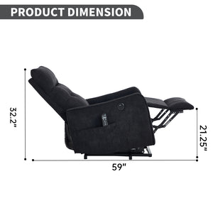 English Elm Beige Chenille Power Lift Recliner with Massage Heat and Usb for Senior Comfort Black W1803P369081