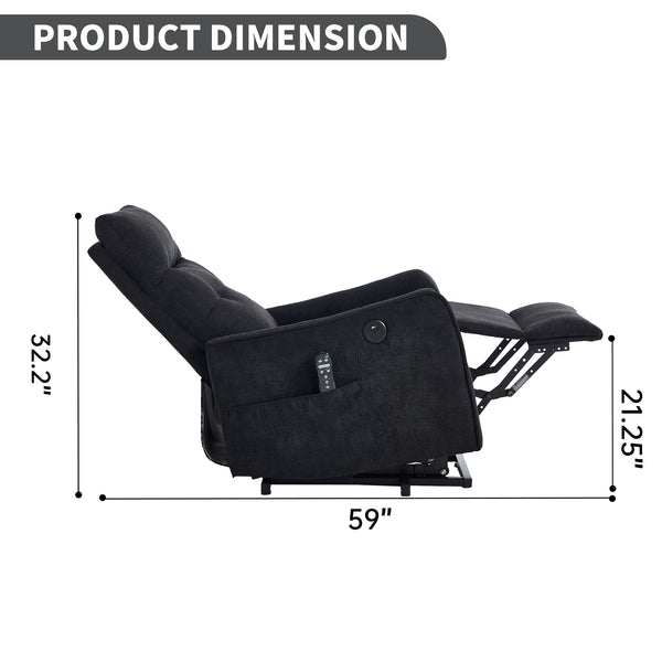 English Elm Beige Chenille Power Lift Recliner with Massage Heat and Usb for Senior Comfort Black W1803P369081