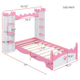 English Elm Castle-Shaped Wooden Bed With Storage Shelf, Dreamy Twin Size Platform Bed For Kids Bedroom, White + Pink(Expected Arrival Time:8.14)