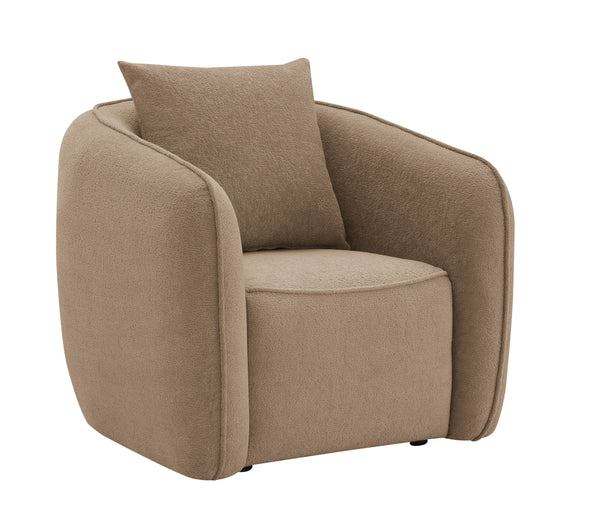English Elm Keith Brown Chenille Chair with Plush Foam Support, KD Wooden Frame, Toss Pillow & Stylish Legs B2726P252312