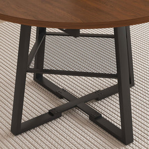 English Elm 47 Inch Extendable Round Dining Table Walnut Finish Seats 8 with Wire Grid Shelf W2700P385520