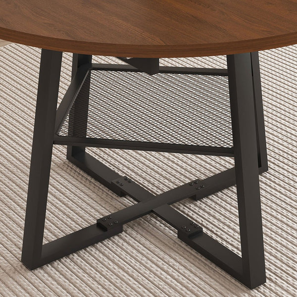 English Elm 47 Inch Extendable Round Dining Table Walnut Finish Seats 8 with Wire Grid Shelf W2700P385520
