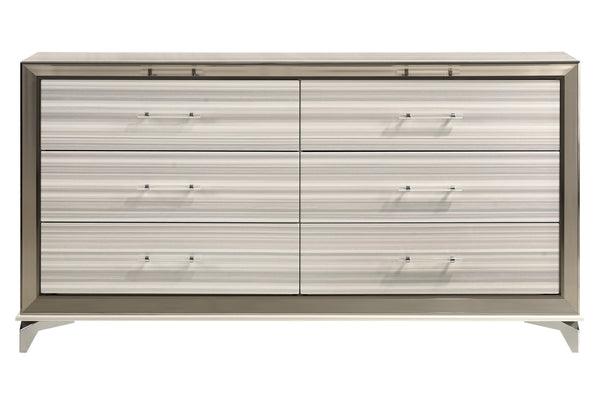 English Elm STAR Modern Chest with Built-In LED, Polished Chrome Accents, Acrylic Handles & Spacious Storage White 37.4 L x 20.87 W x 51.77 H B201P226359