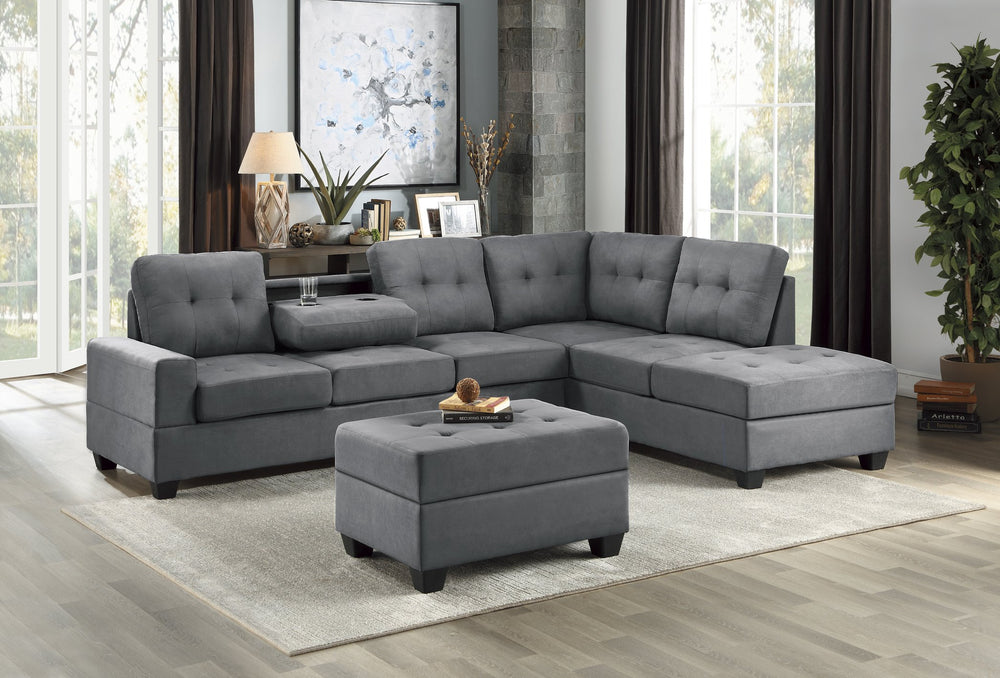 English Elm Modern Microfiber Sectional Sofa with Tufted Cushions Reversible Chaise and Built-in Cupholders Dark Gray B011S00933
