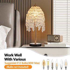English Elm 19"(H) Vintage Crystal Table Lamp – Waterfall Design With Teardrop Beads & Marble Base For Elegance W2312P368717