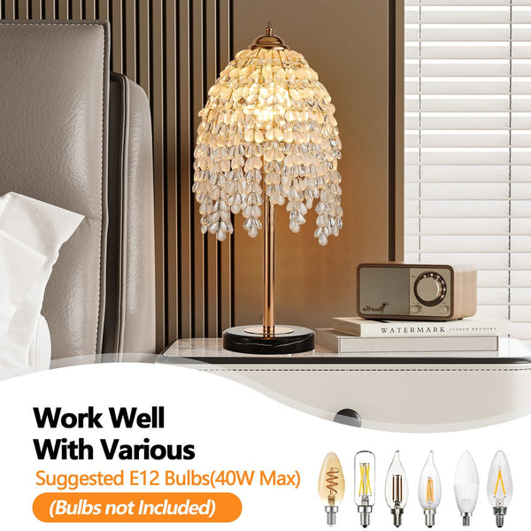 English Elm 19"(H) Vintage Crystal Table Lamp – Waterfall Design With Teardrop Beads & Marble Base For Elegance W2312P368717
