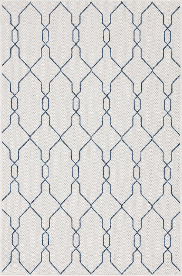 Unique Loom Outdoor Trellis Links Trellis Machine Made Trellis Rug Ivory, Navy Blue 5' 1" x 8' 0"