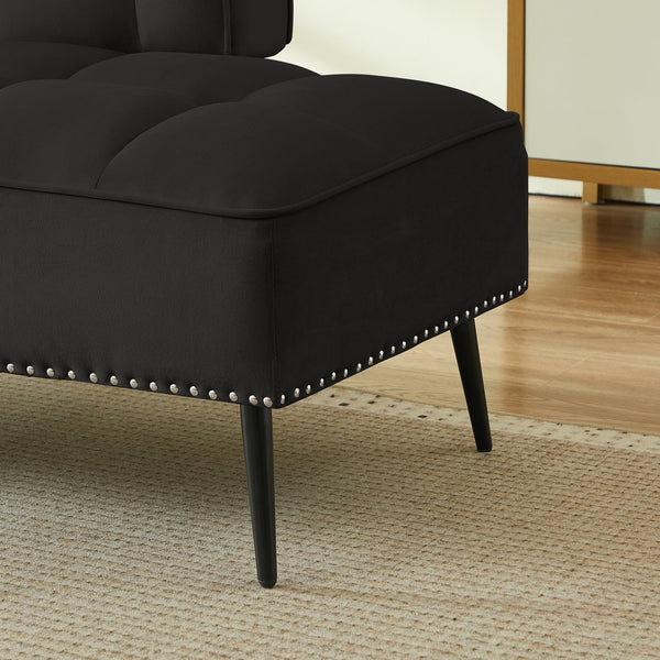 English Elm 54-inch Velvet Tufted Loveseat with Rotating Tray Table Nailhead Trim Compact Seating Black W1359P438325