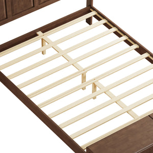 English Elm Queen Sleigh Bed Solid Rubberwood Walnut Finish Curved Headboard Footboard Storage Bench W1716S00034