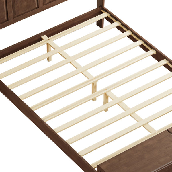 English Elm Queen Sleigh Bed Solid Rubberwood Walnut Finish Curved Headboard Footboard Storage Bench W1716S00034
