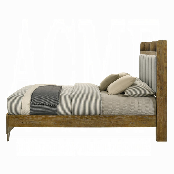 English Elm Transitional King Bed Upholstered Headboard Wood Frame with Built in Usb Charging B2741S00758