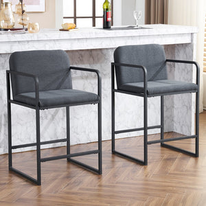 English Elm Set Of 2 Stylish Dark Gray Upholstered Counter Height Bar Stools With Armrests For Modern Dining W1901P225274-GIGA