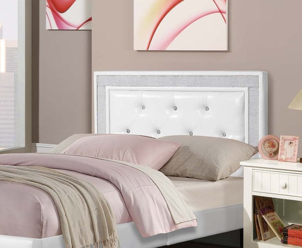 English Elm Glamours Twin Bed Faux Leather Tufted Headboard Glitter Frame White Glam Finish B011P415836