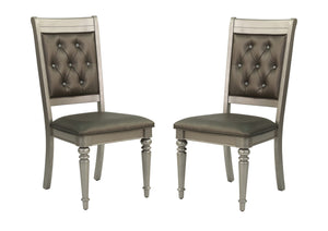 English Elm Luxury Silver Trim Tufted Dining Chairs Set of 2 — Black Faux Leather, Button Accent, 21x24x42" HSESF00F1705