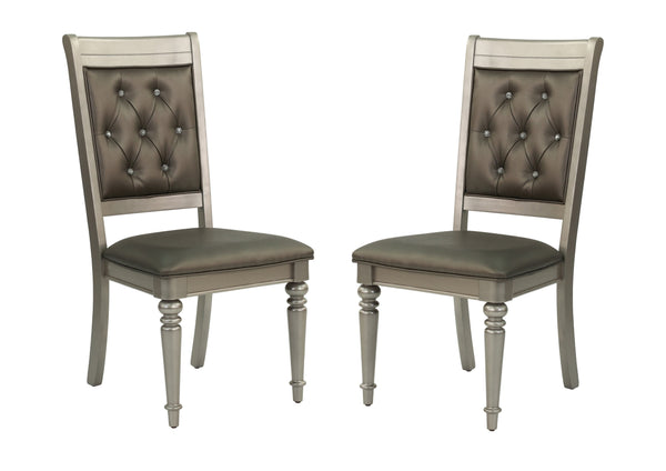 English Elm Luxury Silver Trim Tufted Dining Chairs Set of 2 — Black Faux Leather, Button Accent, 21x24x42" HSESF00F1705