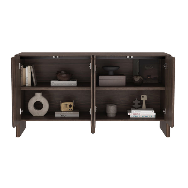 English Elm Linda 60" Sideboard with Soft-Close Doors, Adjustable Shelves, Cable Management, Minimalist Design Walnut Brown B365P397682